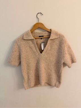 NWT LINE soft Knit V‑Neck Short Sleeve Sweater in Beige